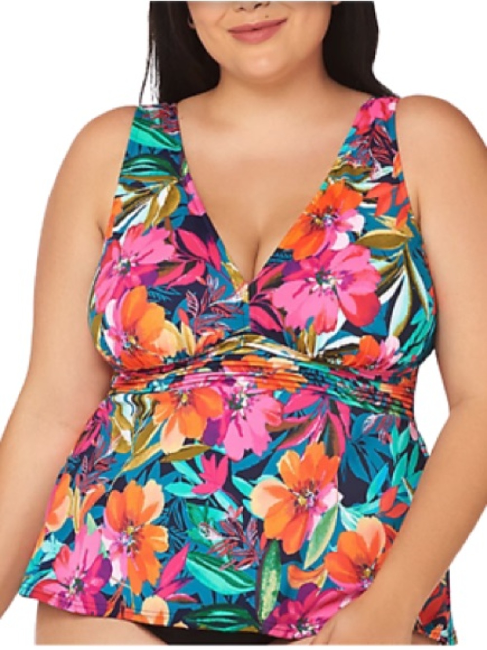 Trimshaper Women’s Swimsuit Bathing Suit Floral V-Neck Tankini Empire Waist 22W